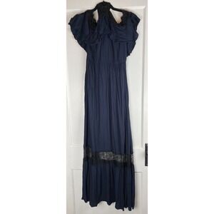 Alice & Olivia Dress Womens 4 Navy Mitsy Off The Shoulder Maxi Lace Whimsigoth
